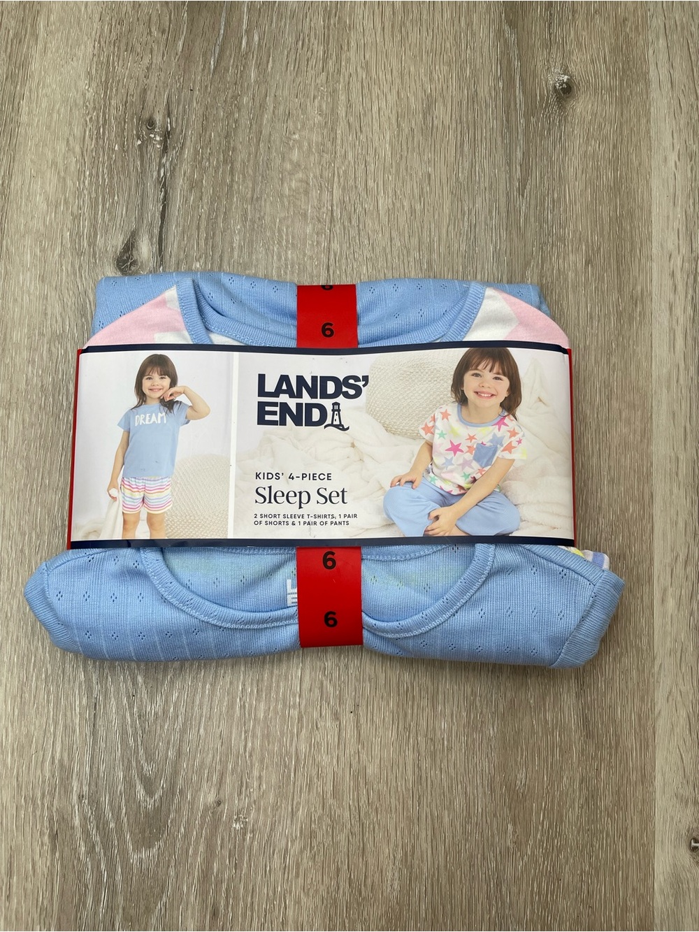 Lands’ End Kids’ 4-Piece Sleep Set. Size 6 / light Blue